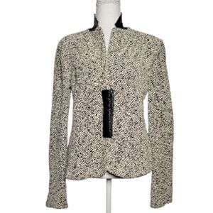 People Like Frank Tweed Faux Leather Accent Elbow Patch Snap Front Jacket LG